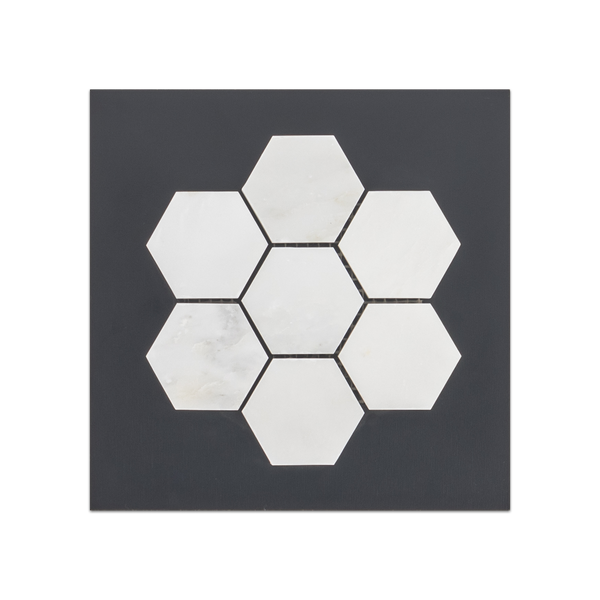 S119P - Pearl White 2" Hexagon Mosaic Polished Swatch Card