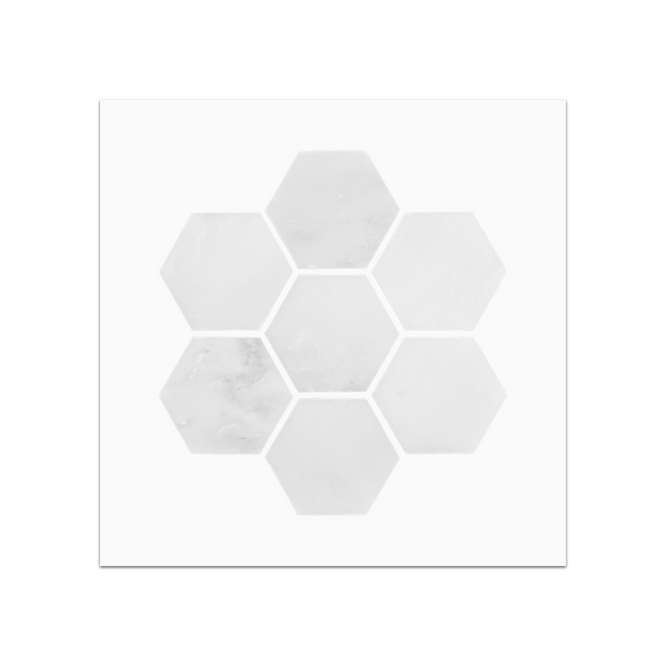 S119P - Tarjeta de muestra pulida con mosaico hexagonal de 2" color blanco perla