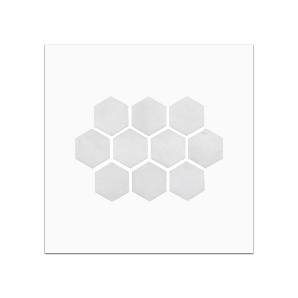 S123 - Tarjeta de muestra pulida con mosaico hexagonal Thassos blanco de 1 1/4"