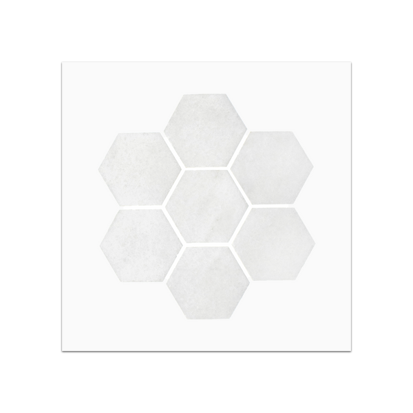 S124P - Tarjeta de muestra pulida con mosaico hexagonal Thassos blanco de 2"