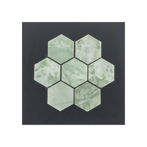 S126H - Tarjeta muestrario pulida con mosaico hexagonal de 2" de color verde esmeralda