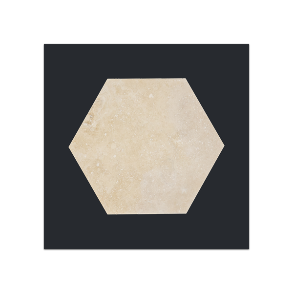 S130 - Light Ivory Travertine 5" Hexagon Mosaic Honed & Filled Swatch