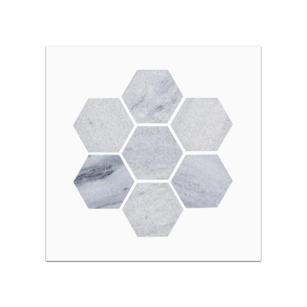 S134 - Blue Mist 2" Hexagon Mosaic Honed Swatch Card