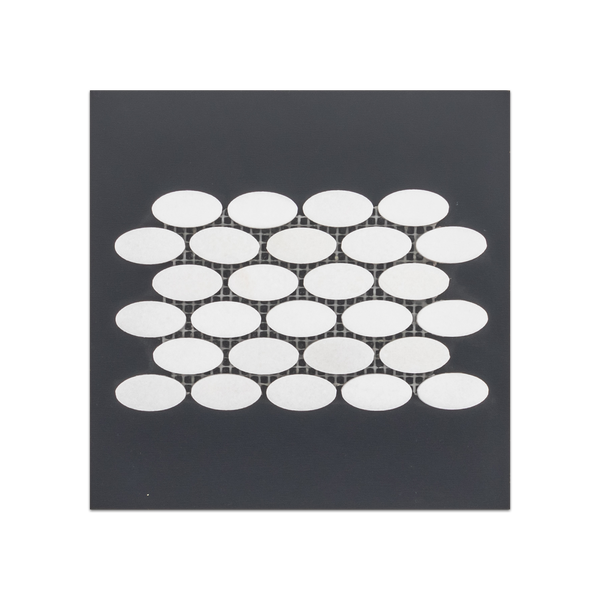 S172 - White Thassos Oval Mosaic Polished Swatch Card