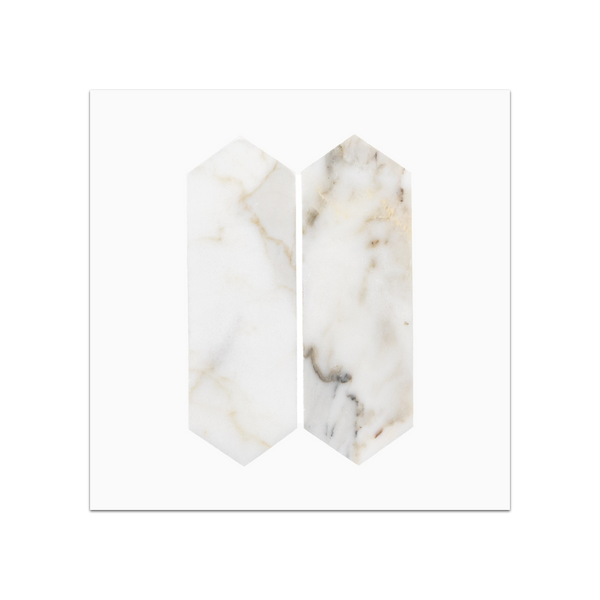 S189 - Tarjeta de muestra pulida con mosaico de piquete de 2" x 6" Calacatta Gold
