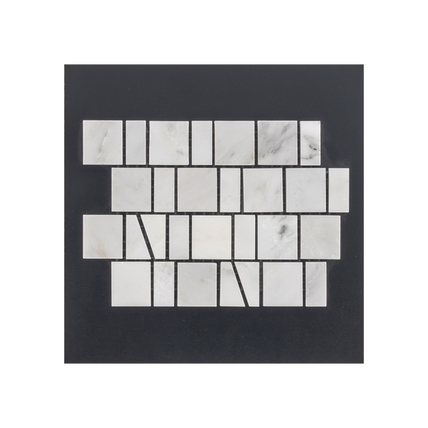 S197 - Tarjeta de muestra pulida con mosaico de juntas rotas al azar, color blanco perla
