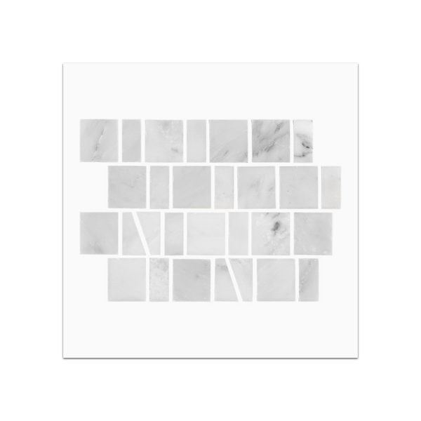 S197 - Tarjeta de muestra pulida con mosaico de juntas rotas al azar, color blanco perla