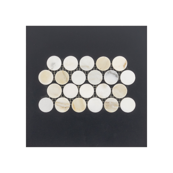 S205 - Calacatta Gold 1" Rounds Mosaic Honed Swatch Card