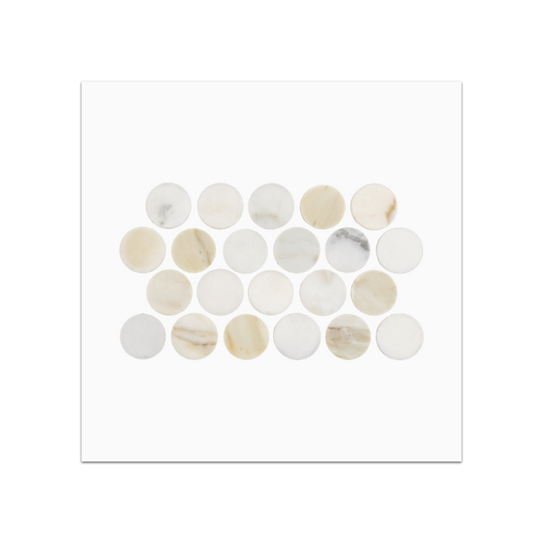 S205 - Tarjeta de muestra pulida con mosaico redondo de 1" Calacatta Gold
