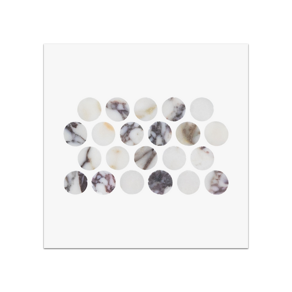 S214 - Bianco Violetta 1" Rounds Mosaic Honed Swatch Card
