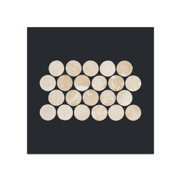 S215 - Light Ivory Travertine 1" Rounds Mosaic Honed & Filled Swatch