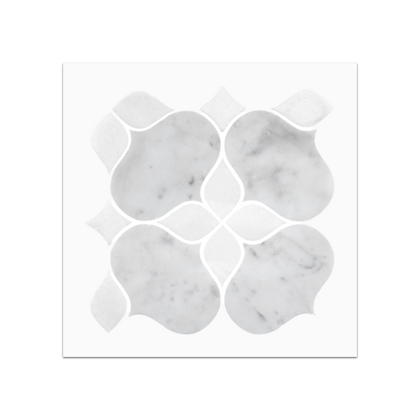 S226 - Bianco Carrara Silhouette with White Thassos Mosaic Honed Swatch Card