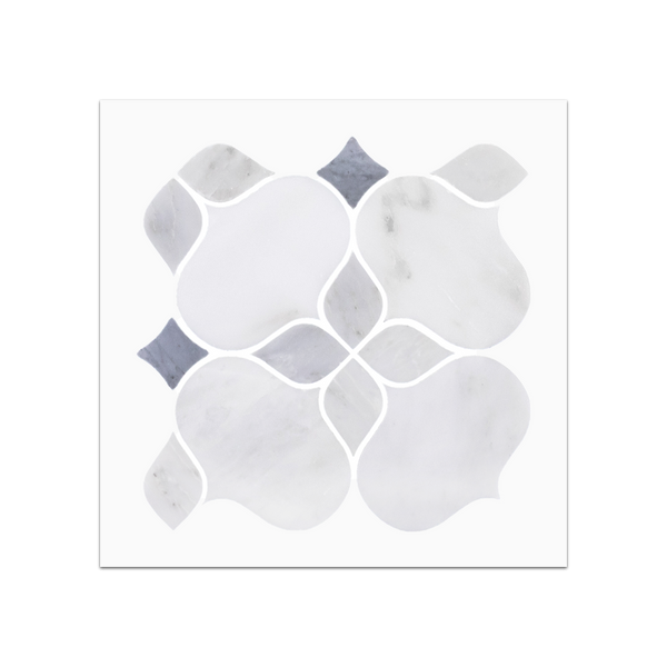 S228 - Pearl White Silhouette with Mystic Gray & Bardiglio Mosaic Honed Swatch Card