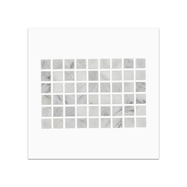 S238P - Tarjeta Swatch Pulida con Mosaico Cuadrado Bianco Carrara de 5/8"