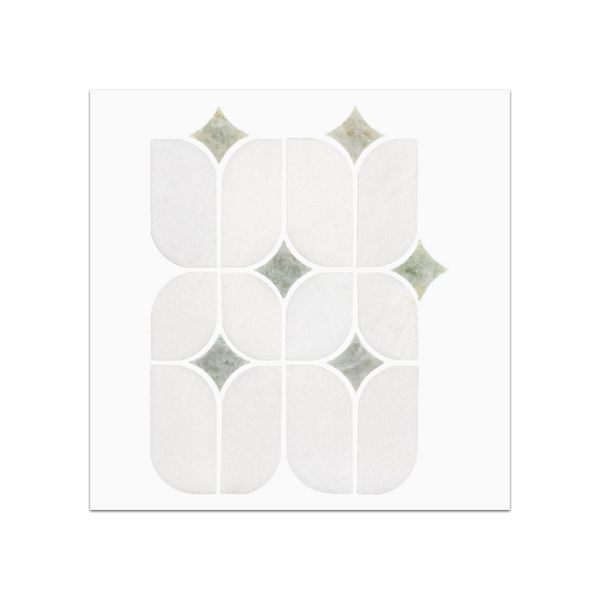S269 - White Thassos Starlight with Ming Green Mosaic Polished Swatch Card