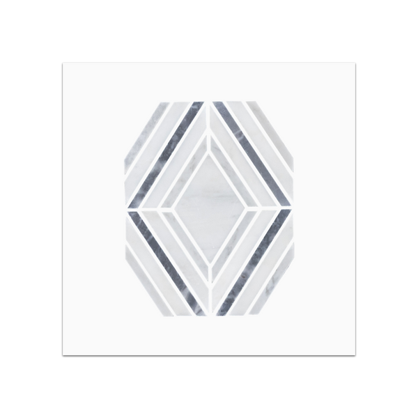 S306 - Pearl White Petite Jewel with Mystic Gray & Bardiglio Nuvolato Mosaic Honed Swatch Card