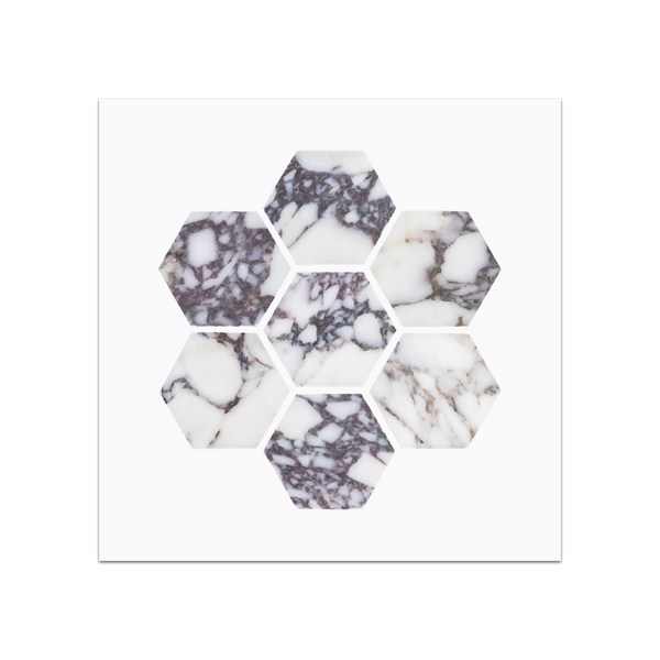 S340 - Bianco Violetta 2" Hexagon Mosaic Honed Swatch Card