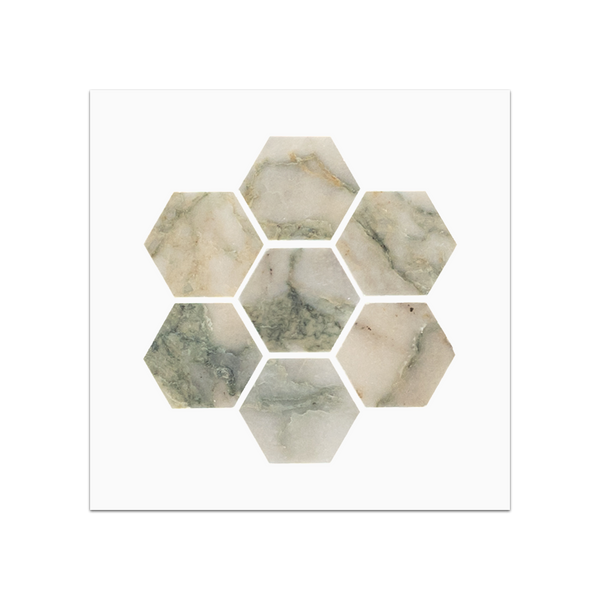 S347 - Calacatta Green 2" Hexagon Mosaic Honed