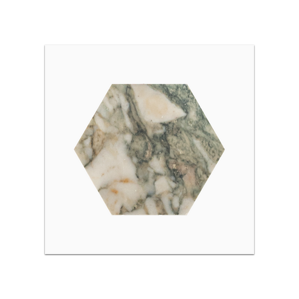 S348 - Calacatta Green 5" Hexagon Mosaic Honed