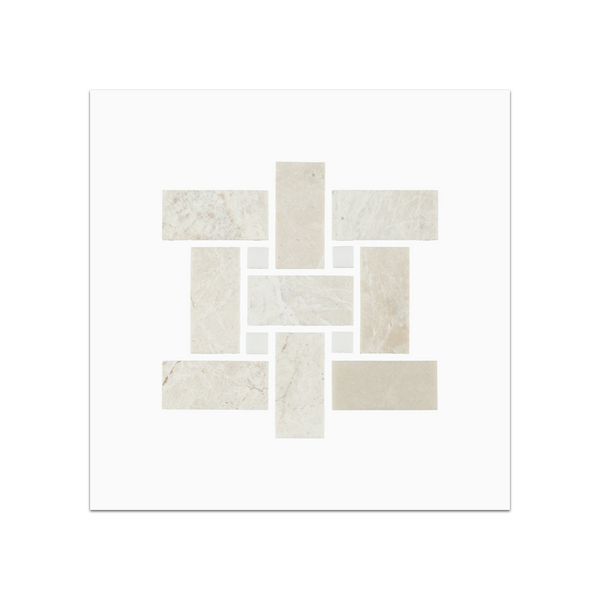 S400 - Alba Nova Basketweave with 3/8" Dolomite Dot Mosaic Honed