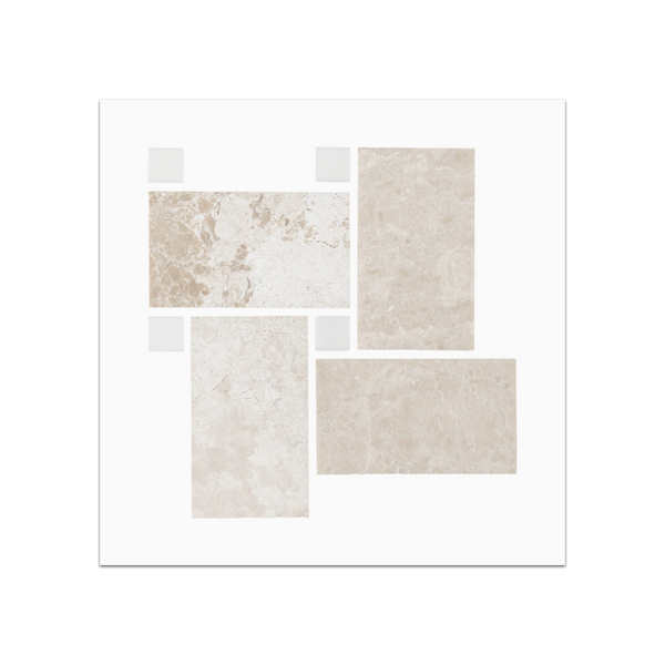 S401 - Alba Nova Extra Large Basketweave with 5/8" Dolomite Dot Mosaic Honed