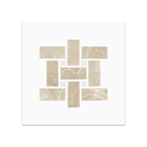 S403 - Vanilla Royale Basketweave with 3/8" Dolomite Dot Mosaic Honed