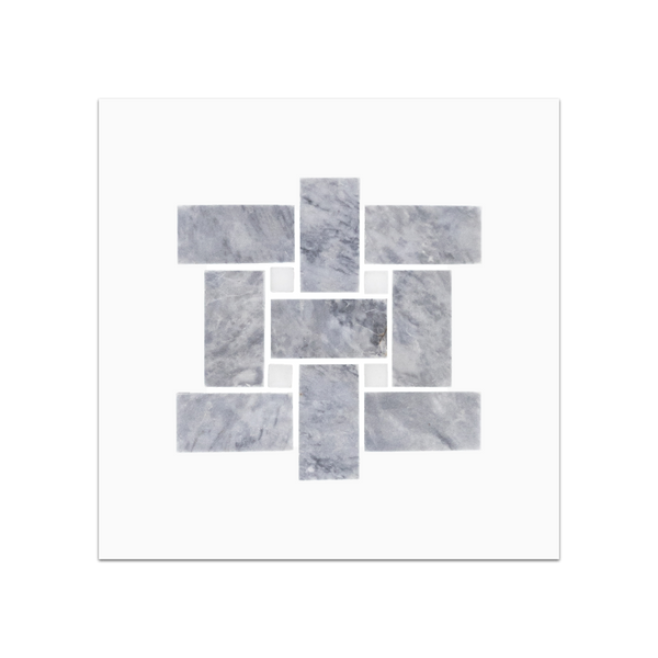 S45 - Tejido de cesta gris pacífico con tarjeta de muestra pulida con mosaico de puntos de 3/8" en blanco absoluto