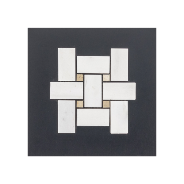 S56 - Tejido de cesta de dolomita con mosaico de puntos Crema Marfil de 3/8" pulido