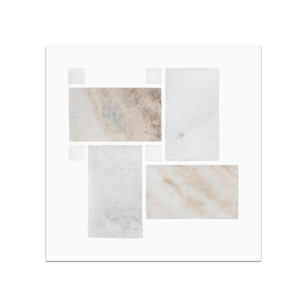 S57 - Bianco Oro Extra Large Basketweave Mosaic Honed Swatch Card