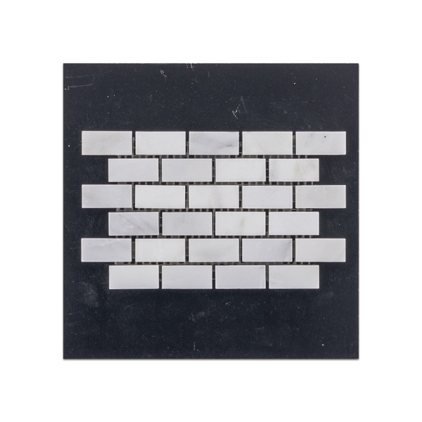 S59H - Pearl White 5/8" x 1 1/4" Mini Brick Mosaic Honed Swatch Card