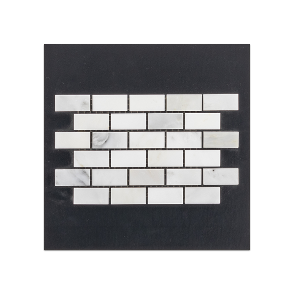 S59P - Pearl White 5/8" x 1 1/4" Mini Brick Mosaic Polished Swatch Card