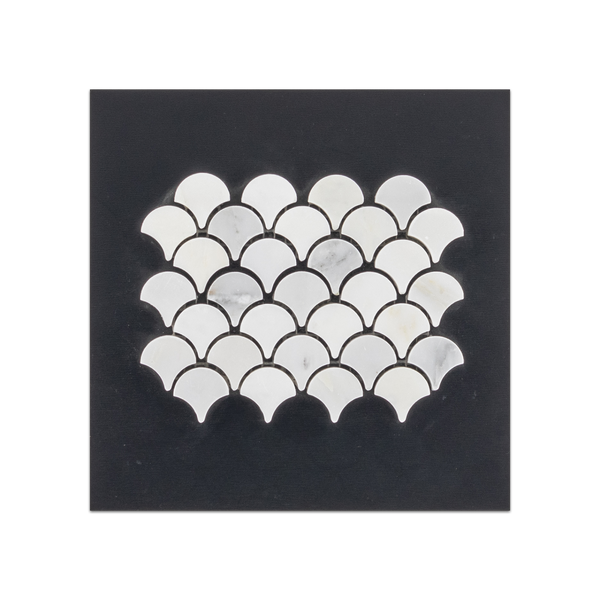 S70 - Tarjeta muestrario pulida con mosaico de abanico blanco perla