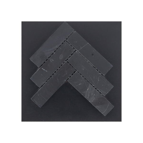 S78H - Tarjeta de muestra pulida con mosaico en espiga negra de 1" x 4"