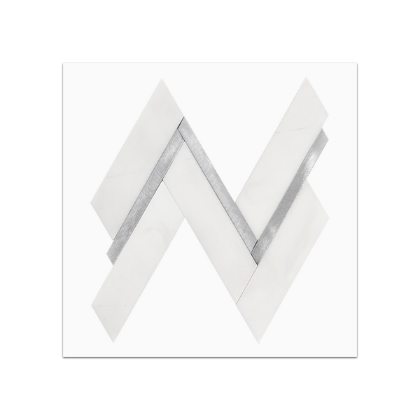 S7 - Dolomite Herringbone with Silver Aluminum Mosaic Honed Swatch Card - Elon Tile & Stone