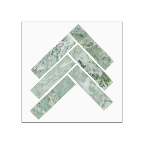 S84 - Muestra pulida de mosaico en espiga de 1" x 4" verde esmeralda