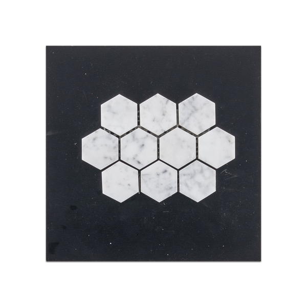 S92H - Bianco Carrara 1 1/4" Tarjeta de muestra pulida con mosaico hexagonal
