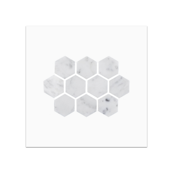 S92P - Bianco Carrara 1 1/4" Tarjeta de muestra pulida con mosaico hexagonal
