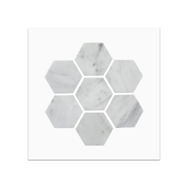 S93H - Bianco Carrara 2" Hexagon Mosaic Honed Swatch Card