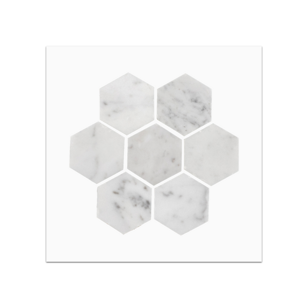 S93P - Bianco Carrara 2" Hexagon Mosaic Polished Swatch Card