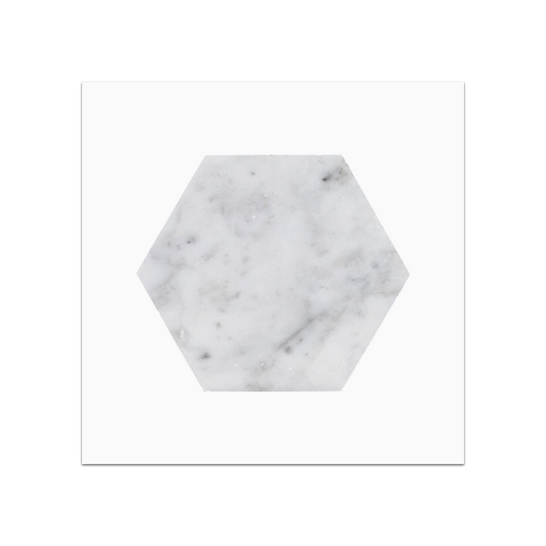 S95H - Tarjeta de muestra pulida con mosaico hexagonal Bianco Carrara de 5"