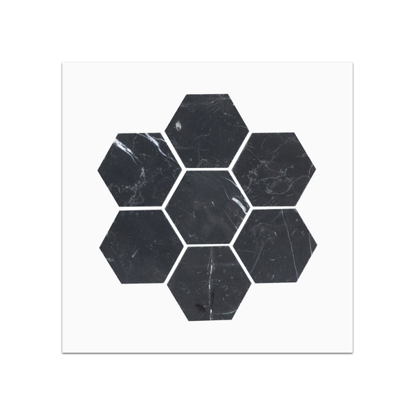 S98H - Tarjeta de muestra pulida con mosaico hexagonal negro de 2"