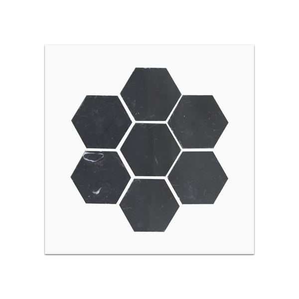 S98P - Tarjeta de muestra pulida con mosaico hexagonal negro de 2"