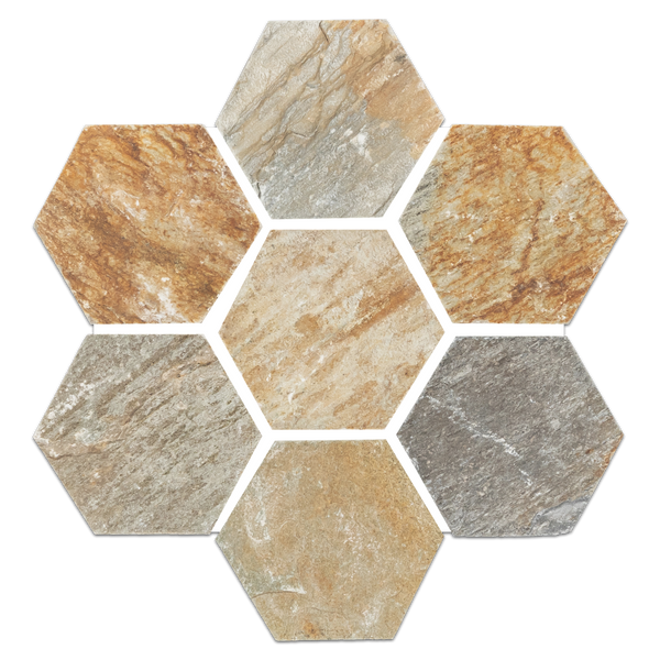 Golden Sand Quartzite 5" Hexagon Mosaic Cleft