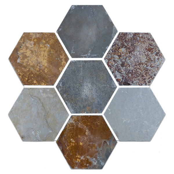 Rustic Multicolor Slate 5" Hexagon Mosaic Cleft