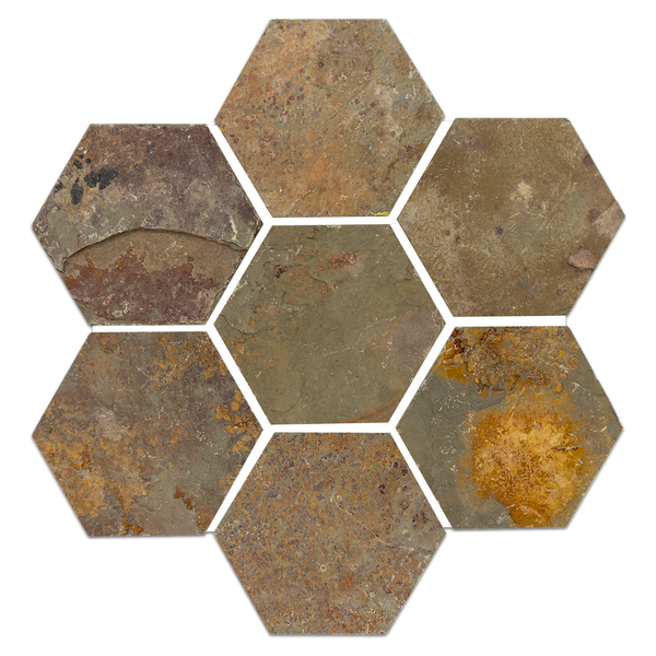 Lotus Multicolor Slate 5" Hexagon Mosaic Cleft