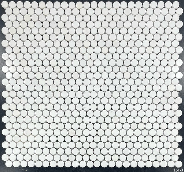 White Thassos 1" Rounds Mosaic Polished