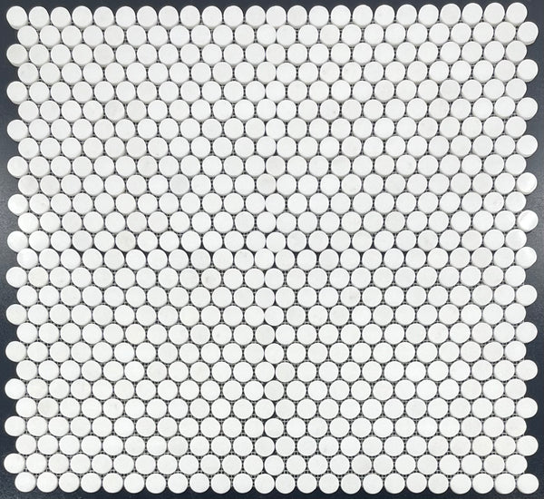 White Thassos 1" Rounds Mosaic Polished