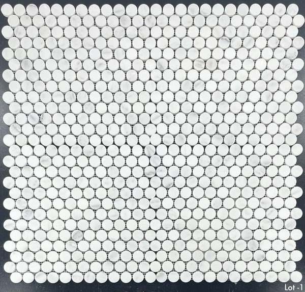 Pearl White 1" Rounds Mosaic Honed