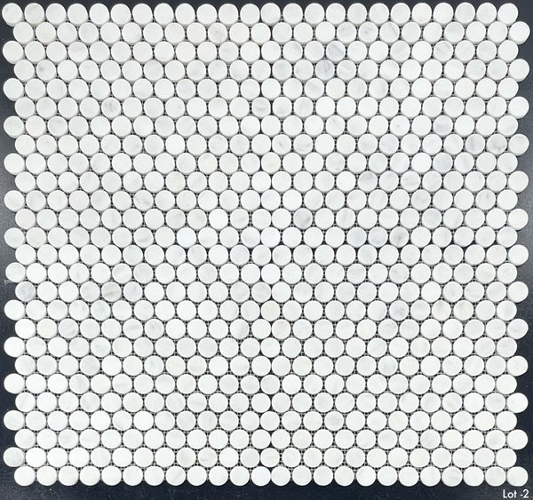 Pearl White 1" Rounds Mosaic Honed