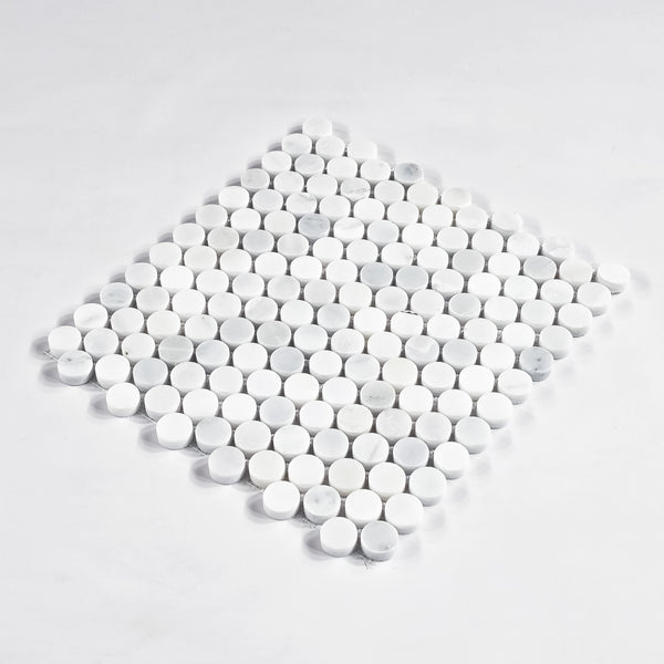 Pearl White 1" Rounds Mosaic Honed